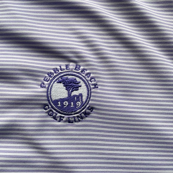 Footjoy Golf Polo Short Sleeve Striped Pebble Beach Embroidery Men’s L Prurple - Picture 4 of 7
